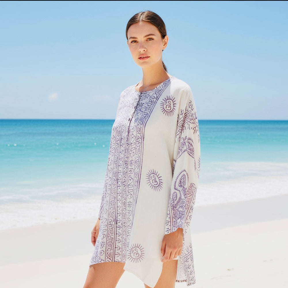 Kurta Clásica Blanca/morada