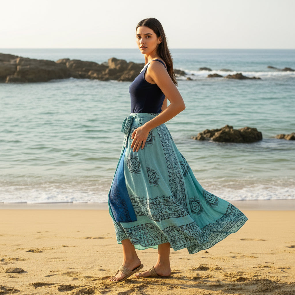 Falda Reversible Denim/Turquesa