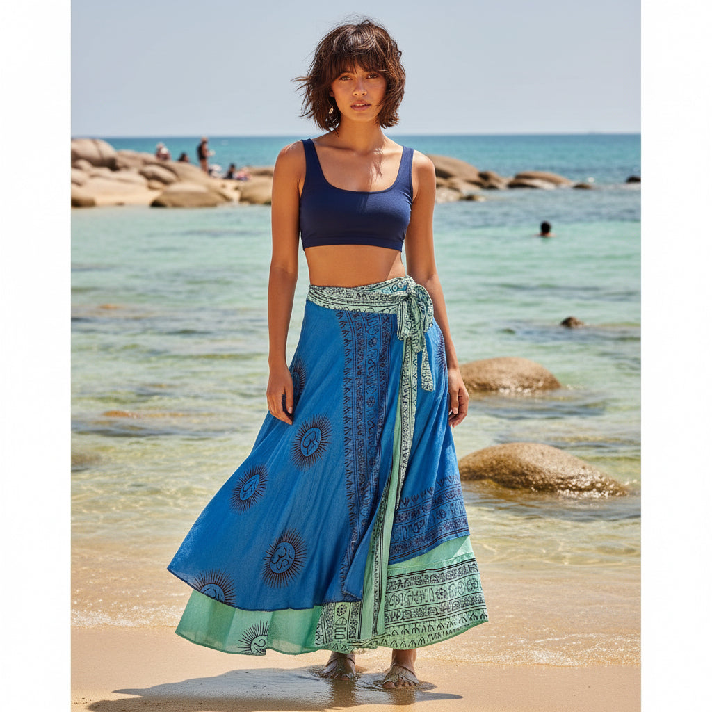 Falda Reversible Denim/Turquesa