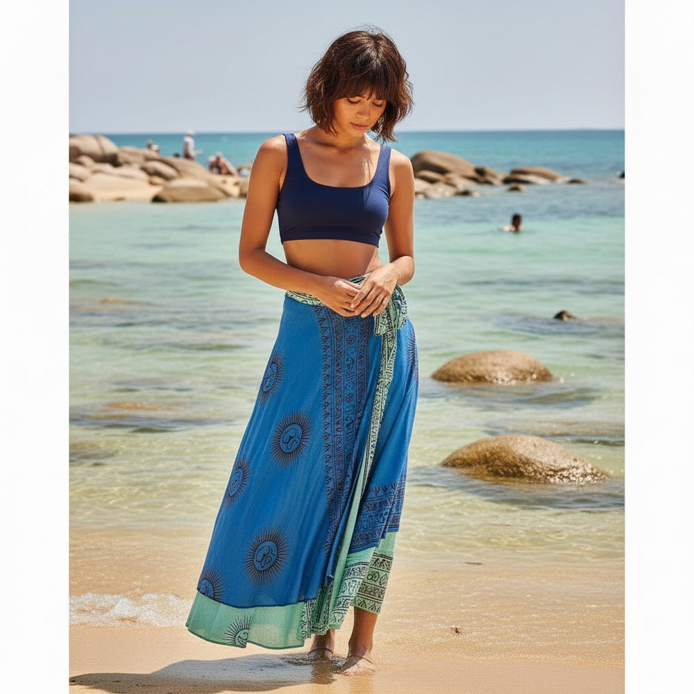 Falda Reversible Denim/Turquesa