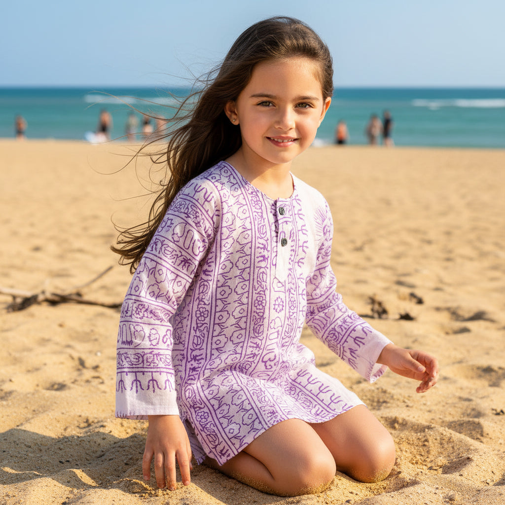 Kurta Blanca/morado de Niños. (Recomendamos pedir una talla más).