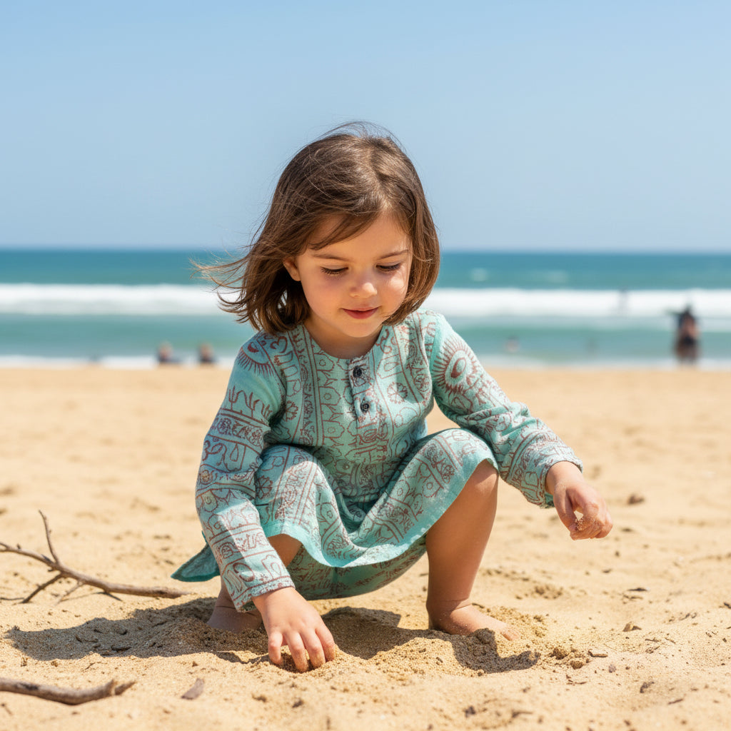 Kurta Turquesa/rojo de Niños. (Recomendamos pedir una talla más).