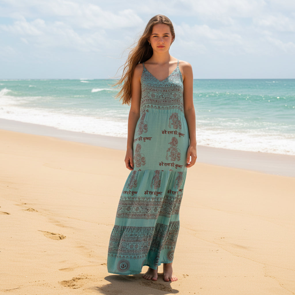 Vestido tirantes Turquesa/rojo