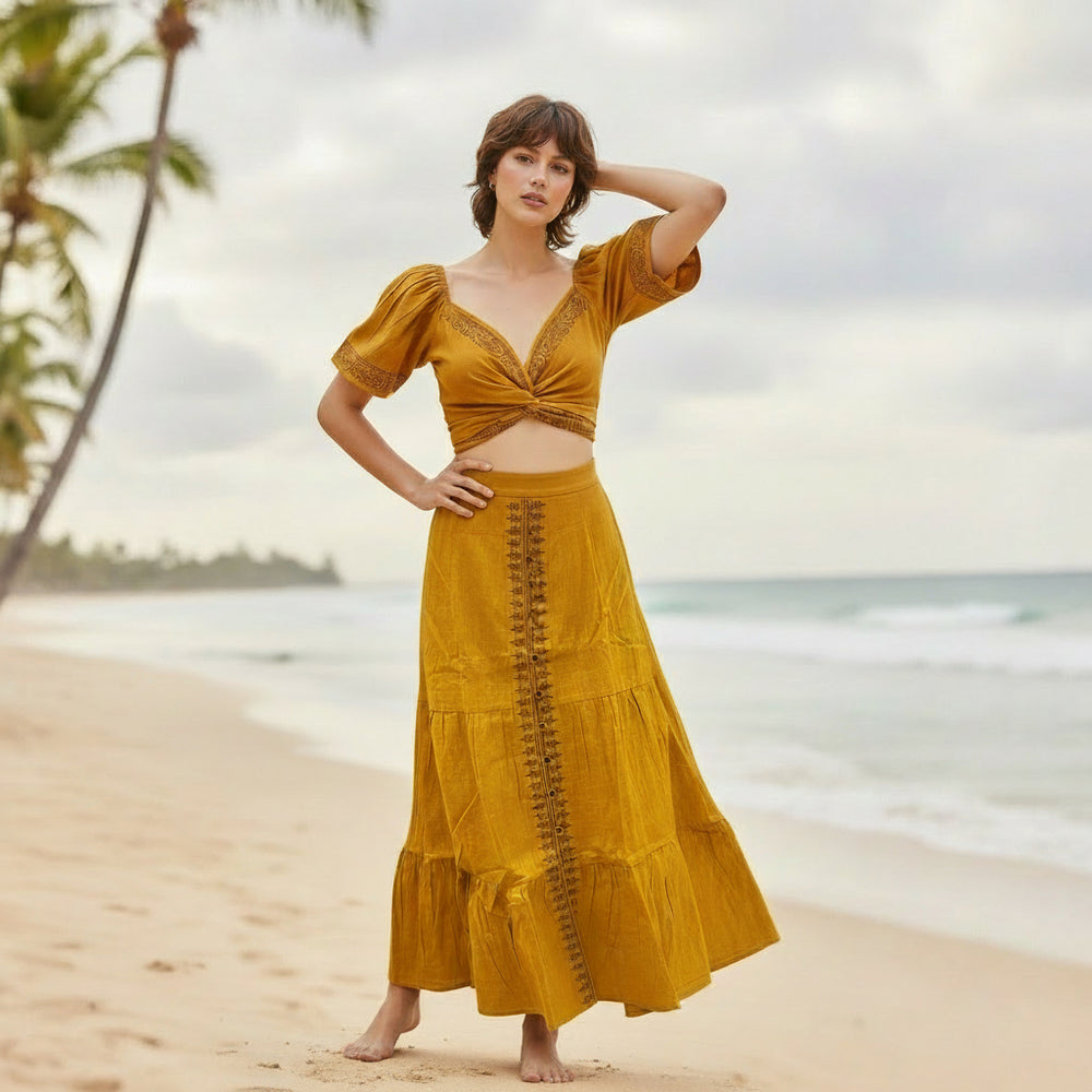 Falda Algodón Mostaza