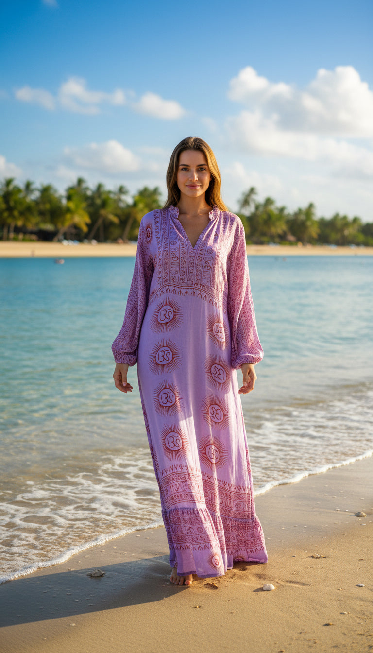 Vestido cuello mao Lila/rojo