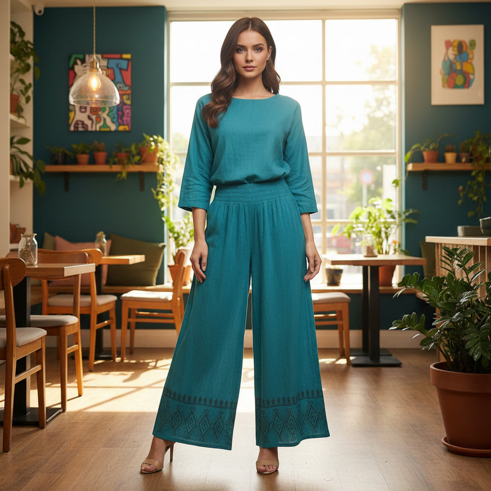 Pantalón Recto Turquesa